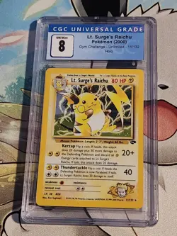 LT. SURGE'S RAICHU Holo #011 Pokemon TCG 2000 Gym Challenge Unlimited CGC 8 NM/M - Image 1