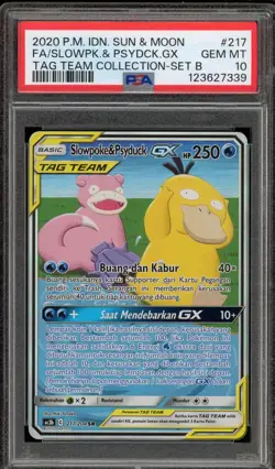 Pokemon Slowpoke & Psyduck GX Tag Team Coll Set B INDONESIAN Alt Art #217 PSA 10 - Image 1