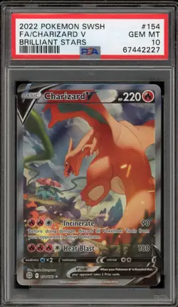 Pokemon Charizard V Brilliant Stars Full Alt Art #154 PSA 10 Gem Mint - Image 1