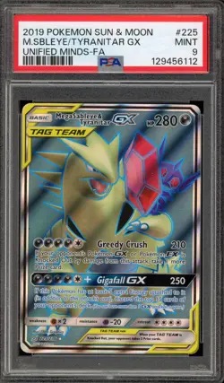 Pokemon Mega Sableye & Tyranitar GX Unified Minds Full Art #225 PSA 9 Mint - Image 1