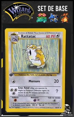 Rattatac 40/102 Edition 1 Ed 1 Set De Base Wizards Carte Pokemon FR - Image 1