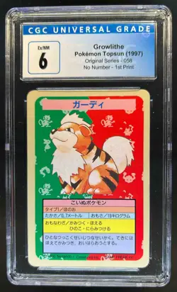 1997 Pokemon Topsun Japanese Growlithe Original Series 058 No Number 1st CGC 6 - Image 1