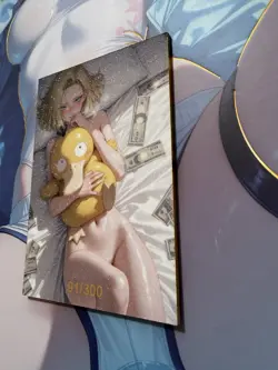 SERIALIZED 91/300 Android 18 Pokemon Card Spicy Waifu Double Sided Glitter - Image 3