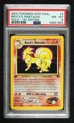 Brock's Ninetales Holo 1st Ed. Pokemon Gym Challenge PSA 8 2000 - Image 1