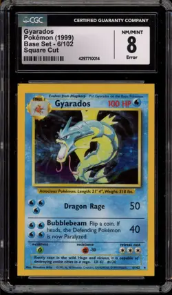 Pokemon Gyarados Base Set Unlimited Holo Rare #6 SQUARE CUT ERROR CGC 8 - Image 1