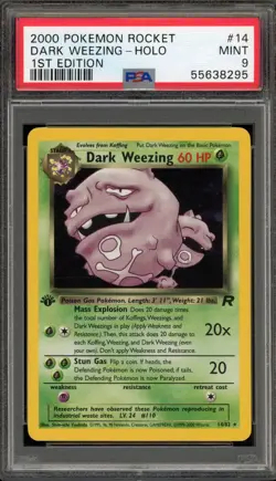 Pokemon Dark Weezing Team Rocket 1st Edition Holo Rare #14 PSA 9 Mint - Image 1