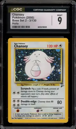 Pokemon Chansey Base Set 2 Holo Rare #3 CGC 9 Mint - Image 1