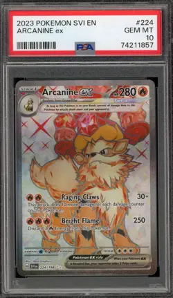 Pokemon Arcanine ex Scarlet & Violet Ultra Rare #224 PSA 10 Gem Mint - Image 1