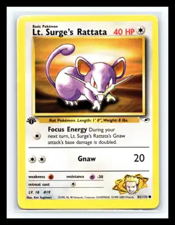 💥 Lt. Surge's Rattata Gym Heroes 1st Edition Non Holo # 82/132 Pokemon 2000 - Image 1