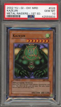 Yu-Gi-Oh! Kazejin Metal Raiders 1st Edition Super Rare MRD-026 PSA 10 Gem Mint - Image 1