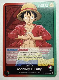 ONE PIECE Card Game Romance Dawn OP01-003 Monkey D Luffy Leader Pre Errata NM - Image 1
