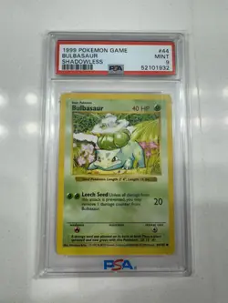 1999 Pokemon Game Bulbasaur #44 Shadowless PSA 9 - Image 1