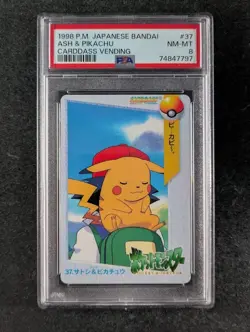 1998 Pokemon ASH & PIKACHU #37 Carddass Vending Vintage Japanese PSA 8 - Image 1