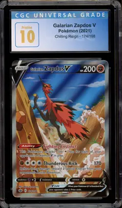 Pokemon Galarian Zapdos V Chilling Reign Full Alt Art #174 CGC 10 Pristine - Image 1