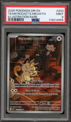 Pokemon Team Rocket's Meowth Destined Rivals Illustration Rare #203 PSA 9 Mint - Image 1