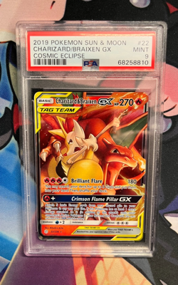 2019 POKEMON SM COSMIC ECLIPSE #22/236 CHARIZARD BRAIXEN GX TAG TEAM PSA 9 - Image 1