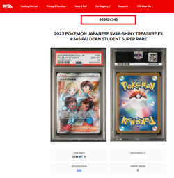 2023 Japanese Pokemon Shiny Treasure ex Full Art 345/190 Paldean Student PSA 10 - Image 3