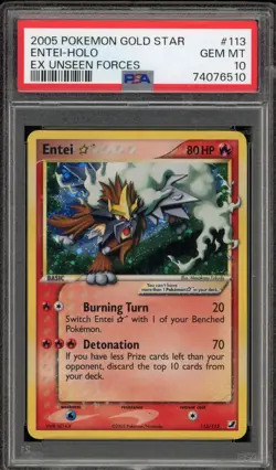 Pokemon Entei Gold Star EX Unseen Forces Holo Ultra Rare #113 PSA 10 Gem Mint - Image 1