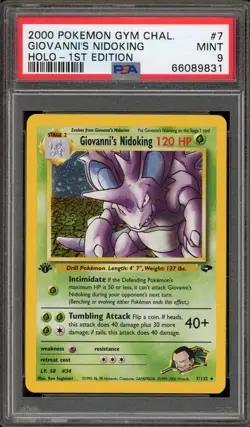 Pokemon Giovanni's Nidoking Gym Challenge 1st Edition Holo Rare #7 PSA 9 Mint - Image 1