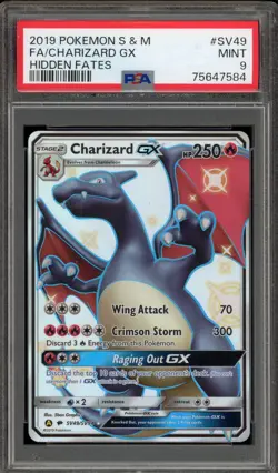 Pokemon Charizard GX Hidden Fates Full Art #SV49 PSA 9 Mint - Image 1