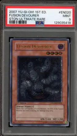 Yu-Gi-Oh! Fusion Devourer 1st Edition Ultimate Rare STON-EN020 PSA 9 Mint - Image 1