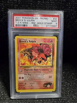 PSA 9 Mint 2001 Pokemon Game Promo Brock's Vulpix W Gold Stamp Card Top Deck Mag - Image 1
