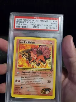 PSA 9 Mint 2001 Pokemon Game Promo Brock's Vulpix W Gold Stamp Card Top Deck Mag - Image 3