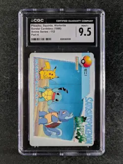 1998 Pokemon PIKACHU, SQUIRTLE & WARTORTLE #112 Anime Series 4 JPN CGC 9.5 - Image 1