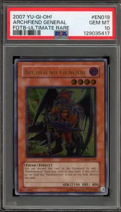 Yu-Gi-Oh! Archfiend General Unlimited Ultimate Rare FPTB-EN019 PSA 10 Gem Mint - Image 1