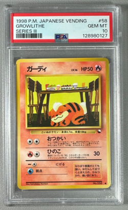 1998 Pokemon Japanese Vending Series III 3 #58 Growlithe PSA 10 Graded Card - Image 1