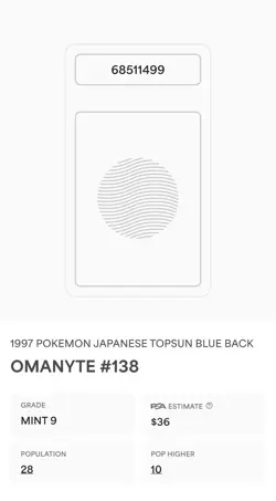 Pokemon Card 1995 Japanese Topsun Blue Back #138 Omanyte, PSA 9 Mint - Image 3