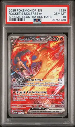 2025 Pokemon DRI EN Rocket's Moltres EX Special Illustration Rare #229 PSA 10 - Image 1