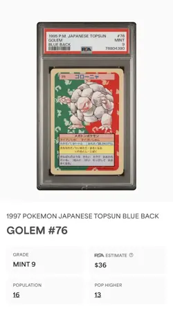 1995 Topsun Pokemon Japanese Blue Back Golem #076 PSA 9 MINT - Image 3