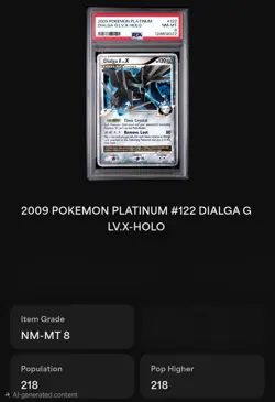 2009 Pokemon Platinum Dialga G LV. X Holo Card 122/127 PSA 8 NM Mint New Cert - Image 4