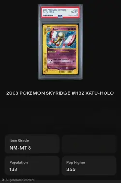 Xatu H32 Skyridge E Series 2003 Pokemon Card Holo PSA 8 NM Mint New Cert - Image 4
