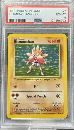 ?? 1999 Pokemon Base Set - Hitmonchan Holo #7 - PSA 6 EX-MT - Image 1