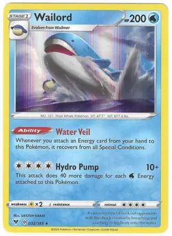 POKEMON VIVID VOLTAGE RARE HOLO WAILORD 032/185 NM/MINT PACK FRESH - Image 1
