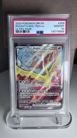 PSA GEM MINT 10 Team Rocket’s Moltres EX 208/182 Sv10: Destined Rivals Pokemon - Image 1
