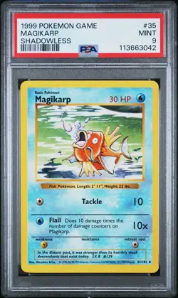 1999 POKEMON BASE SET SHADOWLESS #35 MAGIKARP PSA 9 MINT - Image 1