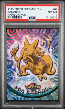 1999 TOPPS POKEMON TV RAINBOW FOIL #64 KADABRA PSA 8 - Image 1