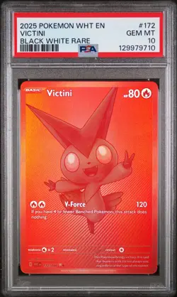 2025 POKEMON WHT EN-WHITE FLARE BLACK WHITE RARE #172 VICTINI PSA 10 - Image 1