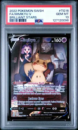 2022 POKEMON SWORD & SHIELD BRILLIANT STARS #TG16 FULL ART/MIMIKYU V PSA 10 - Image 1