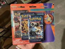 Pokemon 2016 XY 3 Pack Blister with Mega Blastoitse Pin (Two Evolutions Packs) - Image 1