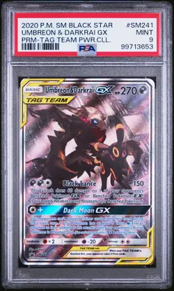 2020 POKEMON SM BLACK STAR PROMO TAG TEAM POWERS COLL UMBREON & DARKRAI GX PSA 9 - Image 1