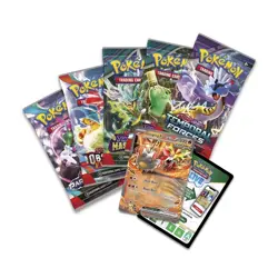 Pokemon Paradox Destinies Tin-Gouging Fire ex Tin w/5 Booster Packs New/Sealed - Image 2