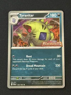Pokemon TCG Tyranitar Holo Rare Card 135/193 Paldea Evolved Promo Stamped - Image 1