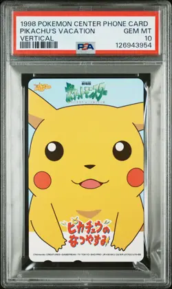 1998 POKEMON CENTER PHONE CARD VERT PIKACHU'S VACATION PSA 10 - Image 1