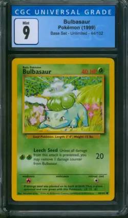 1999 Pokemon Base Set Unlimited 🔥 BULBASAUR 🔥 #44 CGC 9 Mint Card c178 - Image 1