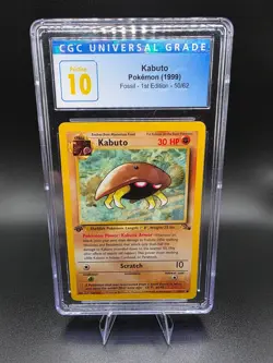 1999 Pokemon CGC 10 PRISTINE 1ST Edition Fossil Kabuto 50/62 Blue Label - Image 1