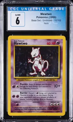 1999 POKEMON BASE SET UNLIMITED HOLO #10 MEWTWO CGC 6 - Image 1